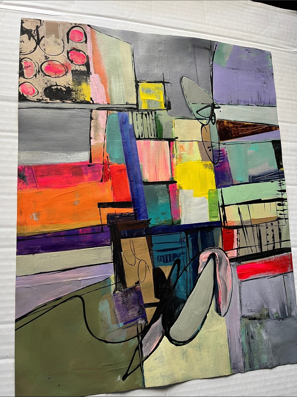 16x20” Colorful Original Abstract Painting Unframed | Unique Wall Art